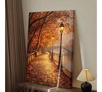 Cuadro decorativo de paisaje otoñal en una calle ribereña bordeada de arces, póster para la decoración del hogar en la sala de estar (21x30cm/Sin marco)