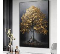 Cuadro decorativo de pared "Árbol Dorado de la Vida", pintura de árbol, lienzo con hojas doradas metálicas, obra de arte de la naturaleza, decoración de pared para el hogar (40x60cm/marco interior)
