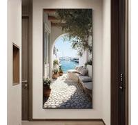 Cuadro decorativo de pared con diseño costero mediterráneo, imagen de un arco de puerto junto al mar, para la decoración del hogar en la sala de estar (25x50cm/sin marco).