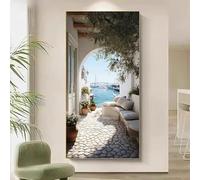 Cuadro decorativo de pared con diseño de la costa mediterránea, imagen de un arco de puerto junto al mar, para la decoración del hogar en la sala de estar (40x80cm/sin marco).