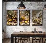 Cuadro decorativo de pared con diseño de limón mediterráneo y rama de olivo, ideal para la cocina. Bodegón de estilo rústico. Cuadros sobre lienzo para la decoración de habitaciones (40 x 55 cm).