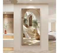 Cuadro decorativo de pared con diseño mediterráneo, paisaje moderno de una isla griega en tonos beige y blanco, ideal para la decoración del hogar, sala de estar o dormitorio (50x100cm/sin marco).