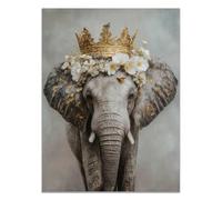 Cuadro decorativo de pared con elefante, corona dorada y flores, póster para pared, láminas para salón (80x120cm/sin marco)