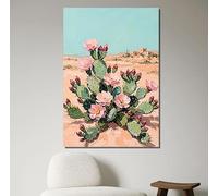 Cuadro decorativo de pared con estampado de cactus en flor, arte impresionista, arte de la naturaleza, póster con estampado de flores del desierto, decoración del hogar (30x40cm/marco interno)