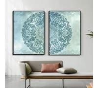 Cuadro decorativo de pared con estampado floral de mandala en tonos neutros estilo boho yoga, ideal para la decoración del hogar y la sala de estar (70x100cmx2/Sin marco).