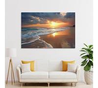 Cuadro decorativo de pared con foto de playa y mar, luz de puesta de sol brillando sobre las olas del océano, pósteres de paisajes hermosos, pintura decorativa de pared (60x80cm/marco interno)