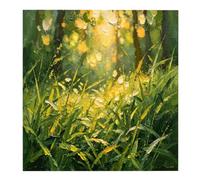 Cuadro Decorativo De Pared con Hierba Silvestre Iluminada Por El Sol Dorado Pintado A Mano Paisaje De Bosque con Resplandor Matutino Pintura Al Óleo Escena De Naturaleza Relajante Decoración De Pa