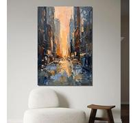 Cuadro decorativo de pared con imagen de una puesta de sol en una calle de la ciudad, estilo contemporáneo con textura y silueta urbana. Póster para decoración del hogar (60x90cm/sin marco).