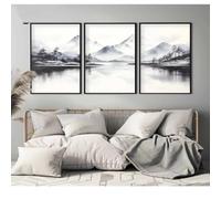 Cuadro decorativo de pared con imágenes de montañas de Japón, impresión en lienzo, obras de arte abstractas, para la decoración moderna del hogar en la sala de estar (60x80cm x 3/marco interno)