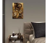 Cuadro decorativo de pared con la imagen de la Reina y el Rey africanos, tribus de las praderas y leones (21x30 cm/sin marco).