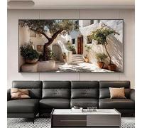Cuadro decorativo de pared con paisaje de patio mediterráneo moderno, impresiones en lienzo de islas griegas para la decoración de la sala de estar (50x100cm/marco interno)