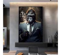 Cuadro decorativo de pared con un gorila nórdico vestido con traje, estilo abstracto, con estampado de monos, ideal para la decoración moderna del hogar 40x70cm/16x28in marco interior