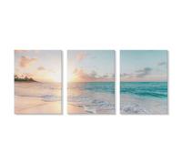 Cuadro decorativo de pared de 3 piezas con diseño de puesta de sol en la playa: pintura de estilo rústico moderno, ideal para la sala de estar (50x70cm x 3/sin marco).