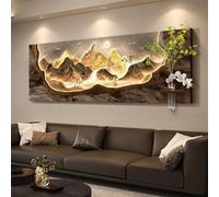 Cuadro Decorativo De Pared De Arenisca 3D Con Luz, Esculturas De Pared LED, Jarrón De Cristal Y Planta Verde Artificial, Lámpara Mural Paisajística Para Dormitorio(C,35 * 100cm)