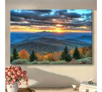 Cuadro decorativo de pared en lienzo con diseño de un amanecer en Blue Ridge Parkway, paisaje montañoso de Carolina del Norte, ideal para la decoración del dormitorio (60 x 95 cm/Sin marco).