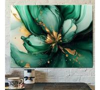 Cuadro decorativo de pared en lienzo con flores verdes y detalles dorados - Pósteres verdes y dorados para decoración de pared en sala de estar o comedor (60x80cm/Sin marco)
