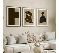 Cuadro decorativo de pared en lienzo con líneas negras estilo Matisse, pósteres y láminas femeninas, estilo abstracto retro para sala de estar y decoración del hogar (50x75cm - 3 piezas)