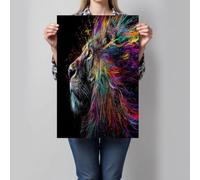 Cuadro Decorativo de Pared Estilo de salpicadura de tinta, León Póster Decorativo para Dormitorio, Baño y Salón, Impresiones en Lienzo, 100x70cm, Sin Marco, Marrón