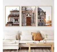 Cuadro decorativo de pared estilo nórdico, lienzo con paisaje de amanecer, puerta marroquí, playa, póster e impresiones para sala de estar, decoración del hogar (35x50cm-3 piezas)