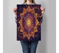 Cuadro Decorativo de Pared Magnífico Mandala Lienzo Decorativo tipo Pintura con Caleidoscopio complejo Cuadros Decorativos para Salón Dormitorio, Naranja-Morado 100x70cm, Sin Marco
