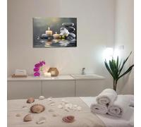 Cuadro decorativo de pared para baño: Orquídea con piedra zen negra. Impresiones artísticas en lienzo para spa, naturaleza muerta, ideal para meditación y espiritualidad (60x90cm/Sin marco).