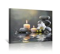 Cuadro decorativo de pared para baño: Orquídea con piedra zen negra, lámina para vela de spa, bodegón sobre lienzo para decoración de habitaciones (20x30cm/Sin marco)