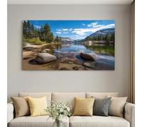 Cuadro decorativo de pared para salón, decoración de casa, impresión sobre lienzo natural, lago tranquilo, decoración fotográfica de naturaleza, decoración de pared, para oficina, dormitorio, 140 x 70