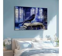 Cuadro decorativo de pared, salón, moderno, cuervo anime, biblioteca, 120 x 80 cm, gran impresión sobre lienzo para dormitorio, oficina, cuarto de baño, decoración