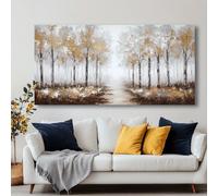 Cuadro decorativo de pared "Sendero del Bosque Dorado" - Impresión en lienzo abstracto moderno con marco, paisaje sereno, ideal para la decoración del hogar o el dormitorio (35x72cm)