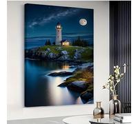 Cuadro decorativo de pared "Un faro bajo la luz de la luna moderna", estilo bohemio (60x80cm/Sin marco)