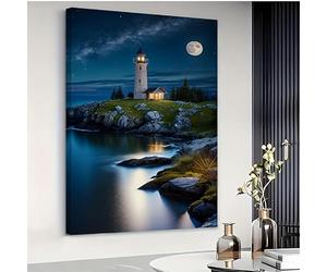 Cuadro decorativo de pared "Un faro bajo la luz de la luna moderna", estilo bohemio (60x80cm/Sin marco)