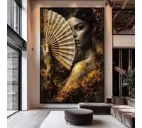 Cuadro decorativo de pared vintage en lienzo con diseño abstracto de mujer divirtiéndose. Impresión de póster con estampado floral asiático. Decoración estética para el hogar (80x120cm/sin marco).