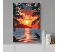 Cuadro decorativo de playa con puesta de sol clásica, ideal para decorar la pared del salón, dormitorio, oficina, cafetería, bar, residencia de estudiantes o baño (70x90cm/Sin marco).