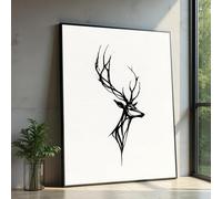 Cuadro decorativo de silueta de ciervo, impresión minimalista de fauna salvaje en negro, lienzo grande para pared, póster de tamaño Pieza para decoración de pared del hogar (60x90cm/marco interior)