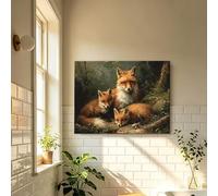 Cuadro decorativo de una familia de zorros, lienzo con imágenes de animales salvajes, decoración de pared con animales del bosque (20x35cm/sin marco)