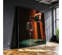 Cuadro decorativo de vino tinto vertiendo en lienzo, pintura de copa de vino, decoración de bar, obra de arte vintage sobre bebidas alcohólicas, decoración de cocina y comedor (45x45cm/marco interior)