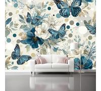 Cuadro Decorativo en Lienzo 200 x 140 cm, Patrones Bohemio flores mariposas lunares, Pintura en Canvas de, Arte de Pared para Salón Dormitorio y Oficina - Azul albaricoque