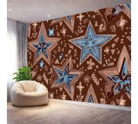 Cuadro Decorativo en Lienzo 250 x 175 cm, Patrones Geométrico estrellas líneas, Pintura en Canvas de, Arte de Pared para Salón Dormitorio y Oficina - Marrón Naranja