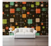 Cuadro Decorativo en Lienzo 250 x 175 cm, Patrones Medieval-Moderno Geométrico Cuadrados Estrellas, Pintura en Canvas de, Arte de Pared para Salón Dormitorio y Oficina - Marrón Naranja