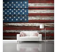 Cuadro Decorativo en Lienzo 250 x 175 cm, Patrones Retro veta madera antigua bandera estadounidense, Pintura en Canvas de, Arte de Pared para Salón Dormitorio y Oficina - Vistoso