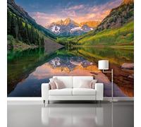Cuadro Decorativo en Lienzo 350 x 256 cm, Patrones Paisaje natural vista a la montaña lago reflejo, Pintura en Canvas de, Arte de Pared para Salón Dormitorio y Oficina - Vistoso