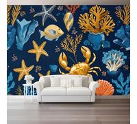 Cuadro Decorativo en Lienzo 400 x 280 cm, Patrones Dibujo a mano Vida marina Coral, Pintura en Canvas de Alta Calidad, Arte de Pared para Salón Dormitorio y Oficina - Vistoso