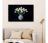 Cuadro decorativo impreso en lienzo para dormitorio, sala de estar, decoración del hogar, cocina, blanco - Flores - Tulipanes - Jarrón (70x100cm (28x39in)/Sin marco)