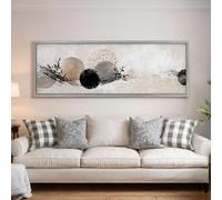 Cuadro decorativo Japandi Circles, decoración de pared horizontal alargada, impresión panorámica amplia, arte de gran tamaño, tonos tierra, arte para oficina estilo zen (55 x 110 cm/marco interior)