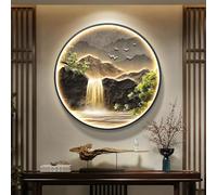 Cuadro Decorativo LED con Cascada de montaña para Sala de Estar, Obra de Arte Moderna con Paisaje Iluminado enmarcada para Paredes, Control Remoto para Dormitorio, Pasillo, Oficina (Dorado A