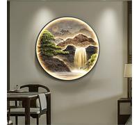 Cuadro Decorativo LED con Cascada de montaña para Sala de Estar, Obra de Arte Moderna iluminada con Marco para Paredes, Control Remoto para Dormitorio, Pasillo, Oficina (Oro B 100cm/39.3in)