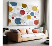 Cuadro Decorativo Moderno 90l x 60an cm Abstracto Geométrico Lunares Plantas Hojas, Lienzo Tensado sobre Bastidor de Madera Bohemio para Dormitorio y Pasillo - Arte de Pared Listo para Colgar