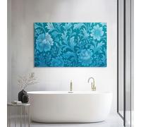 Cuadro Decorativo Moderno Verde Azulado Clásico Turquesa Patrón Floral 140l x 70an cm, Lienzo Tensado sobre Bastidor de Madera Moderno para Dormitorio y Pasillo - Arte de Pared Listo para Colgar