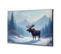Cuadro decorativo rústico para decoración del hogar, un alce majestuoso en un paisaje de montaña nevada. Lienzo decorativo para decoración de sala de estar (20 x 30 cm)