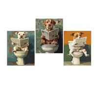 Cuadro decorativo vintage de animales para baño, divertido cuadro retro de perro estilo pop art sobre lienzo, póster nórdico para baño (40x50cm/marco interno)